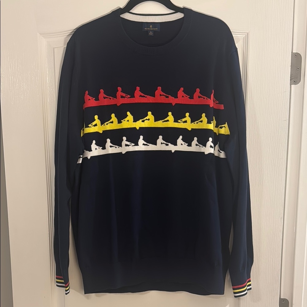 Brooks Brothers Men's Rowing Navy Sweater with Multicolor Stripes